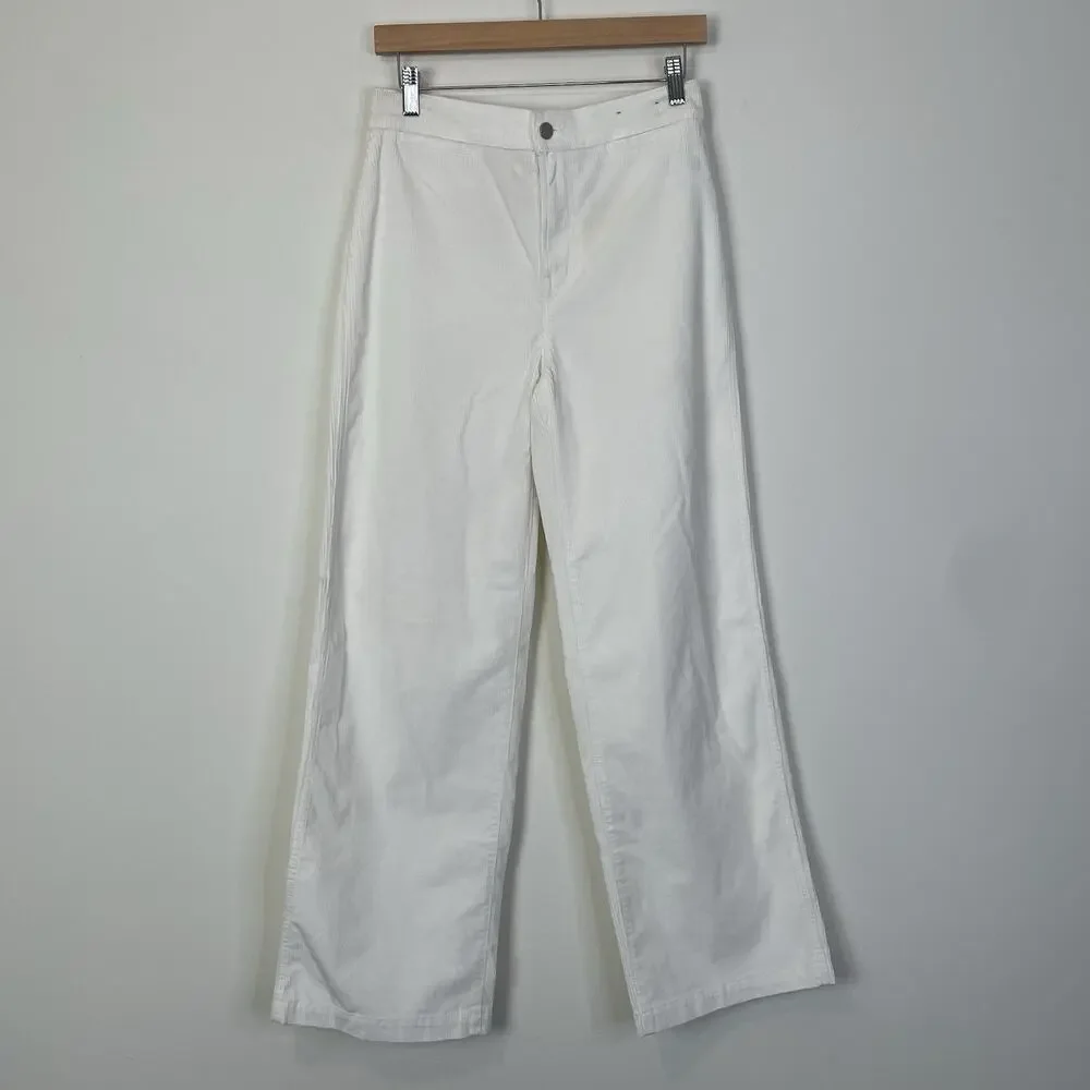 Madewell The Emmett Wide Leg Pant in‎ Corduroy Welt Pocket Winter White 26 NS291